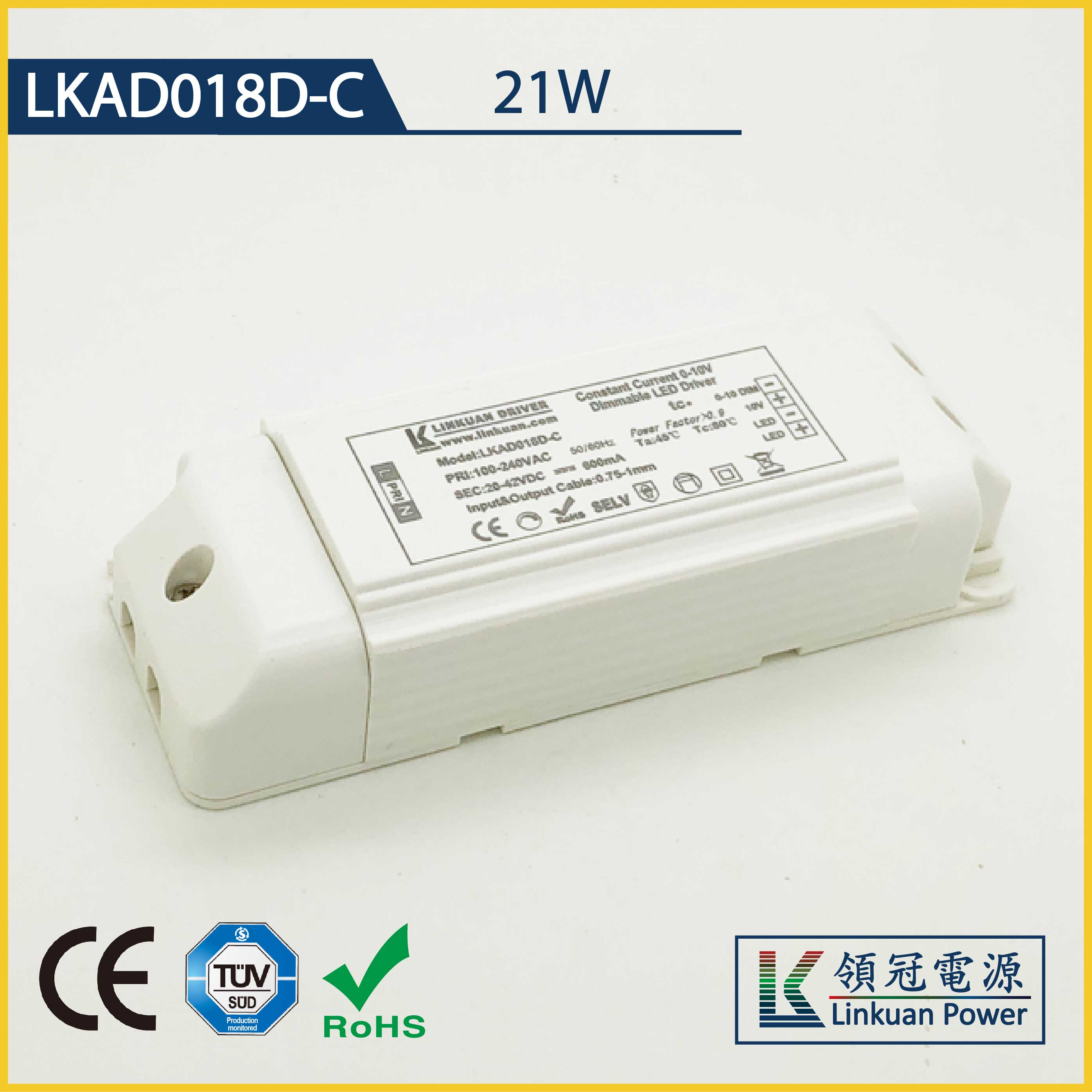 LKAD018D-C 21W 5-43V 500mA 0-10V Dimming LED drivers